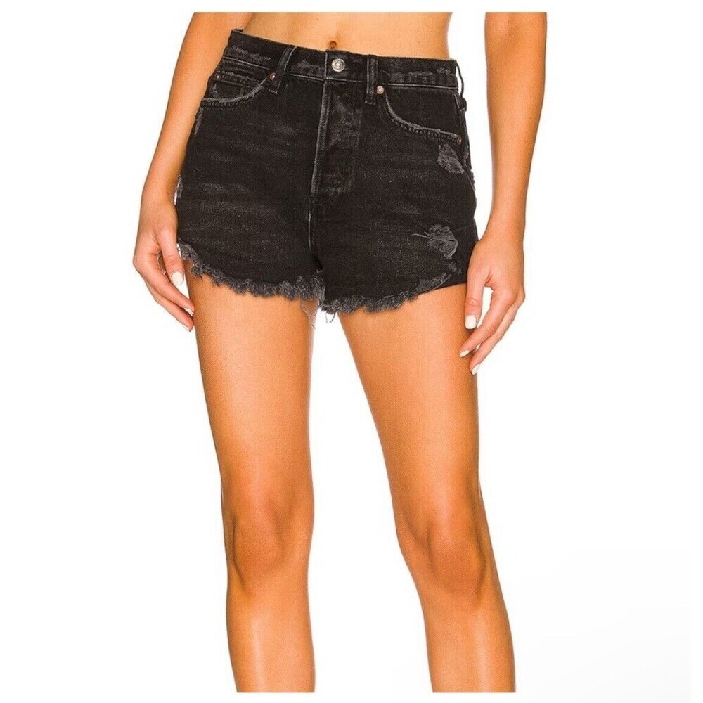 Free People Lasso Cutoff Frayed Distressed  Jean Shorts Size 24 Washed Black NWT